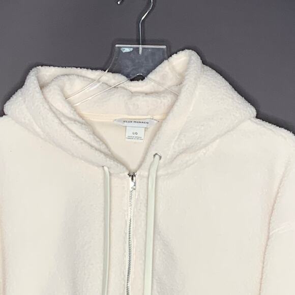 Club Monaco L Womens Fuzzy Fleece Cream Hoodie Sweatshirt - Picture 4 of 9